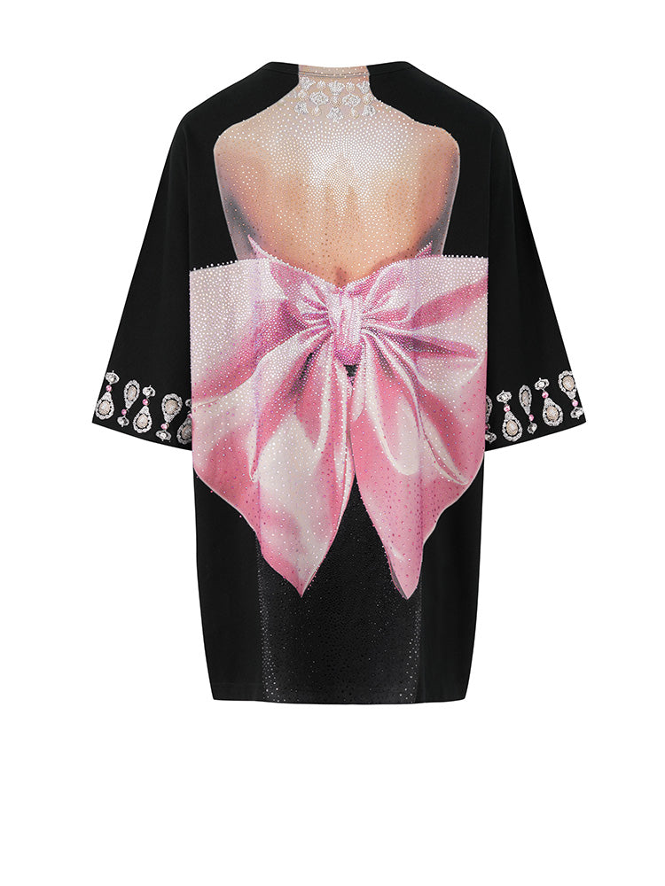 TCH Crystal-Embroidered Bow Pearl 3/4 Sleeve Dress