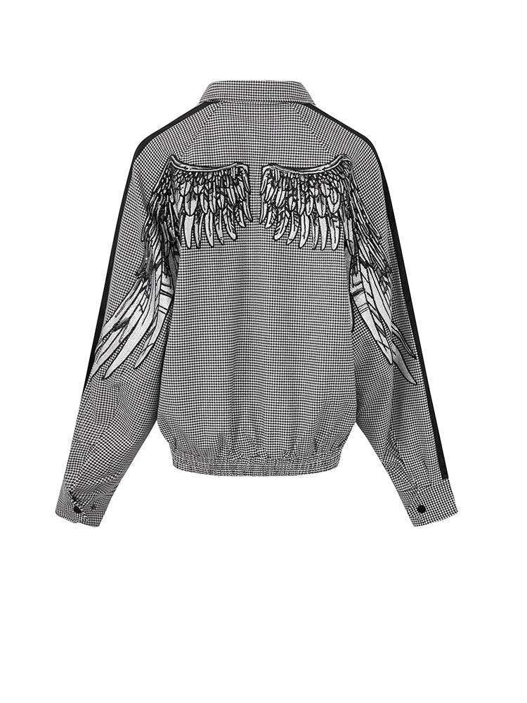 TCH Plaid Rhinestone Wings Sleeve Jacket