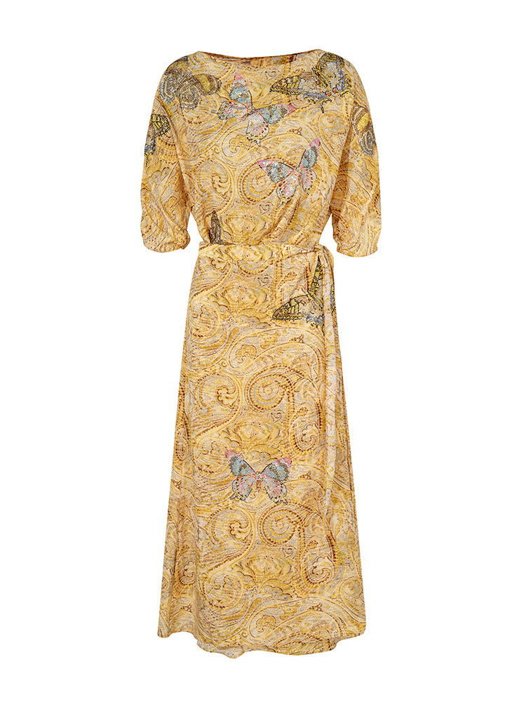 TCH Butterfly Rhinestone Floral-Print Midi Dress