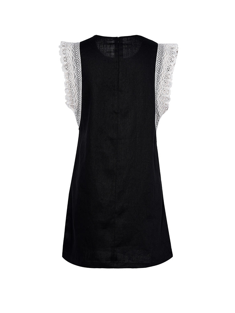 TCH Rhinestone Bow Lace Contrast Cap Sleeve Dress
