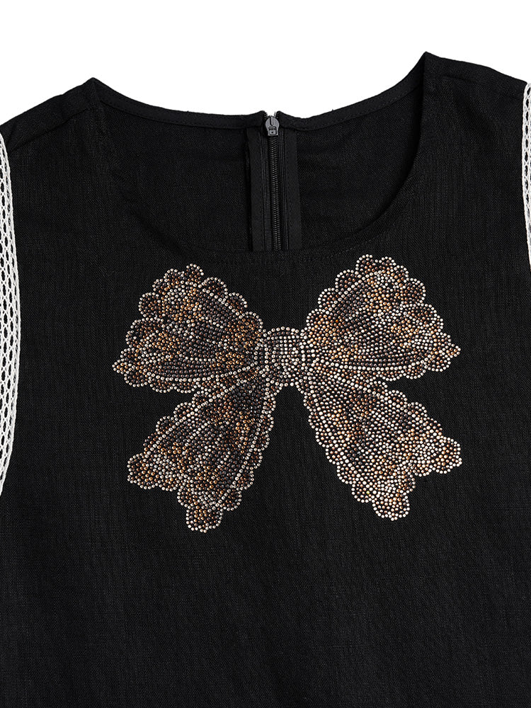 TCH Rhinestone Bow Lace Contrast Cap Sleeve Dress