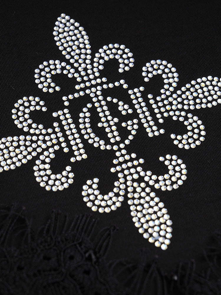 TCH Rhinestone Logo Print Lace Midi Dress