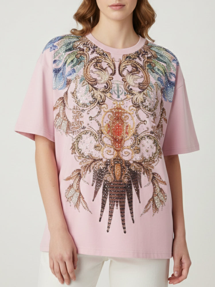 TCH Rhinestone Graphic Sparkling Pink Top