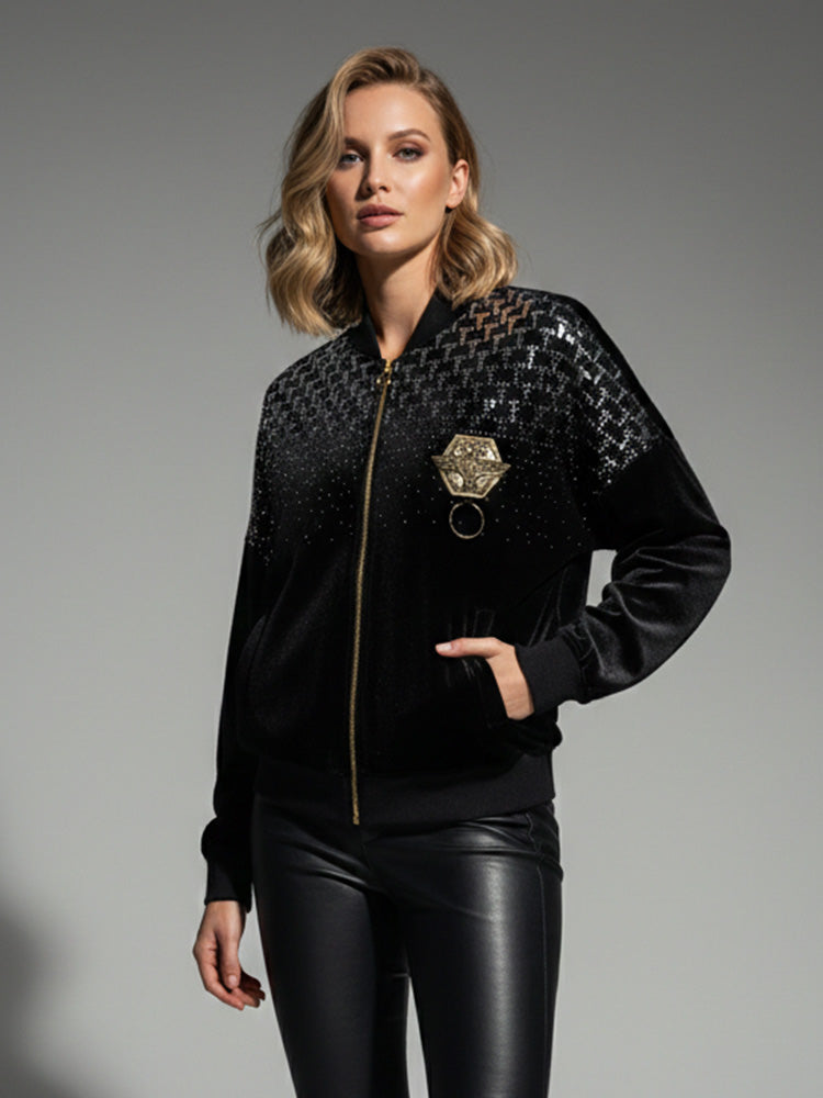 TCH Rhinestone Velvet Bomber Jacket