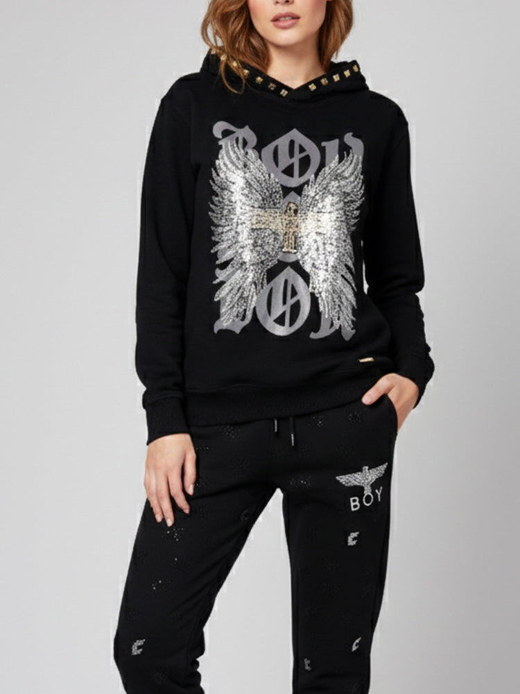 TCH Rhinestone Graphic Black Hoodie