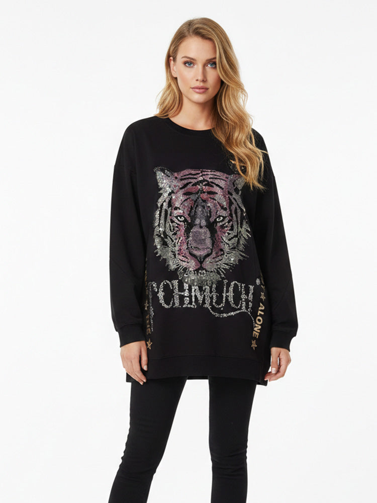 TCH Oversized Rhinestone Tiger Graphic Sweatshirt