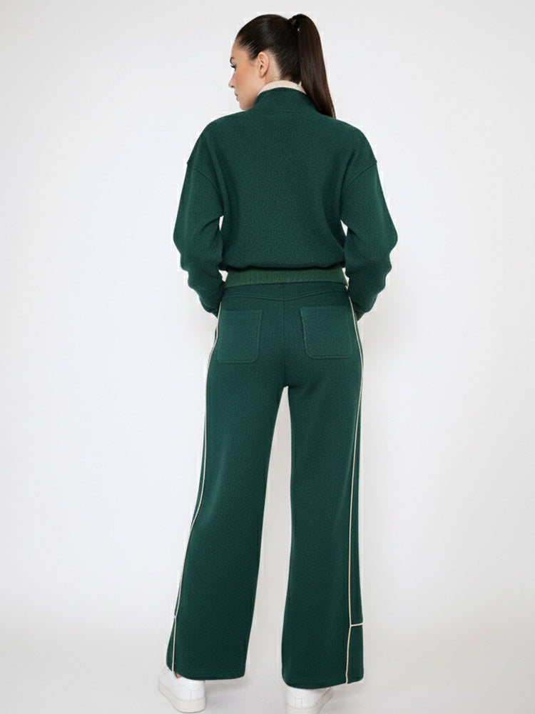 TCH Rhinestone Bow Statement Long Sleeve Jacket +Wide Leg Pants Set