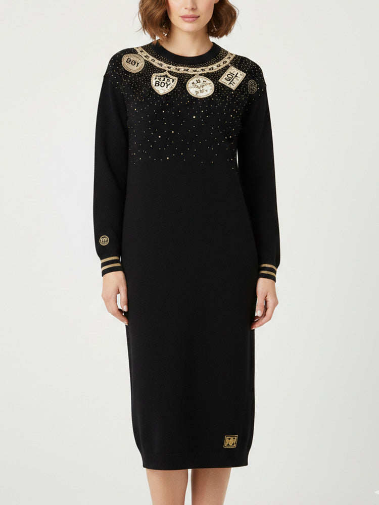 TCH Rhinestone Angel Wings Polo Sweatshirt Midi Dress