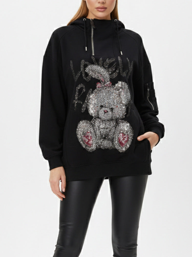 TCH Rhinestone Rabbit Black Hoodie