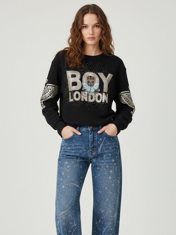TCH Rhinestone Graphic Black Unisex Sweatshirt
