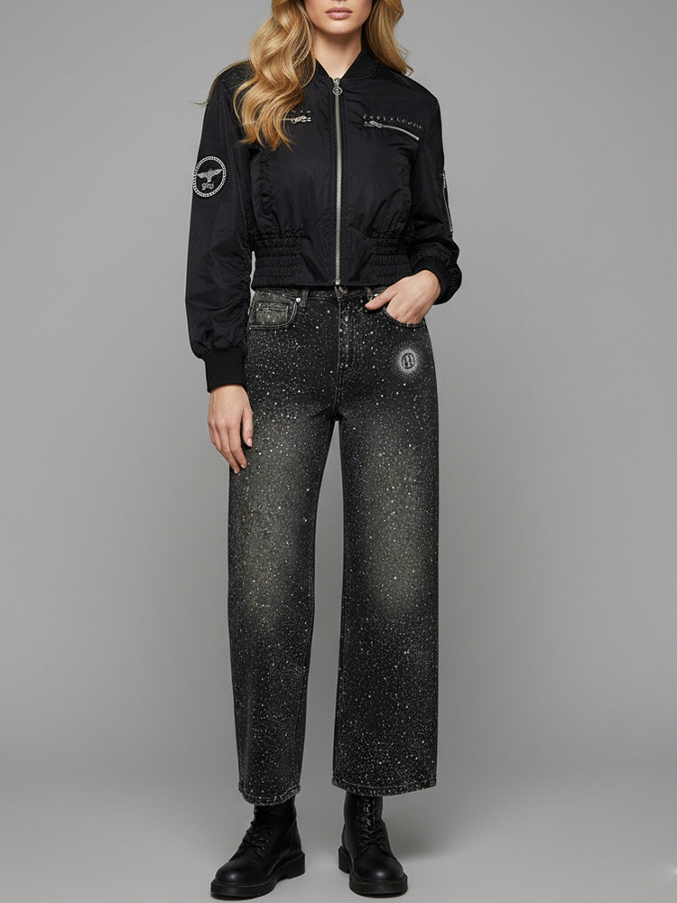 TCH Graphic Studded Streetwear Bomber Jacket