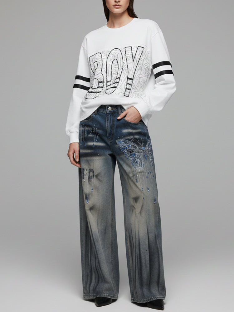 TCH Rhinestone Football-Inspired Oversized Sweatshirt