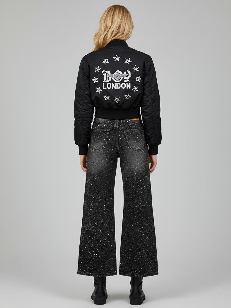 TCH Graphic Studded Streetwear Bomber Jacket