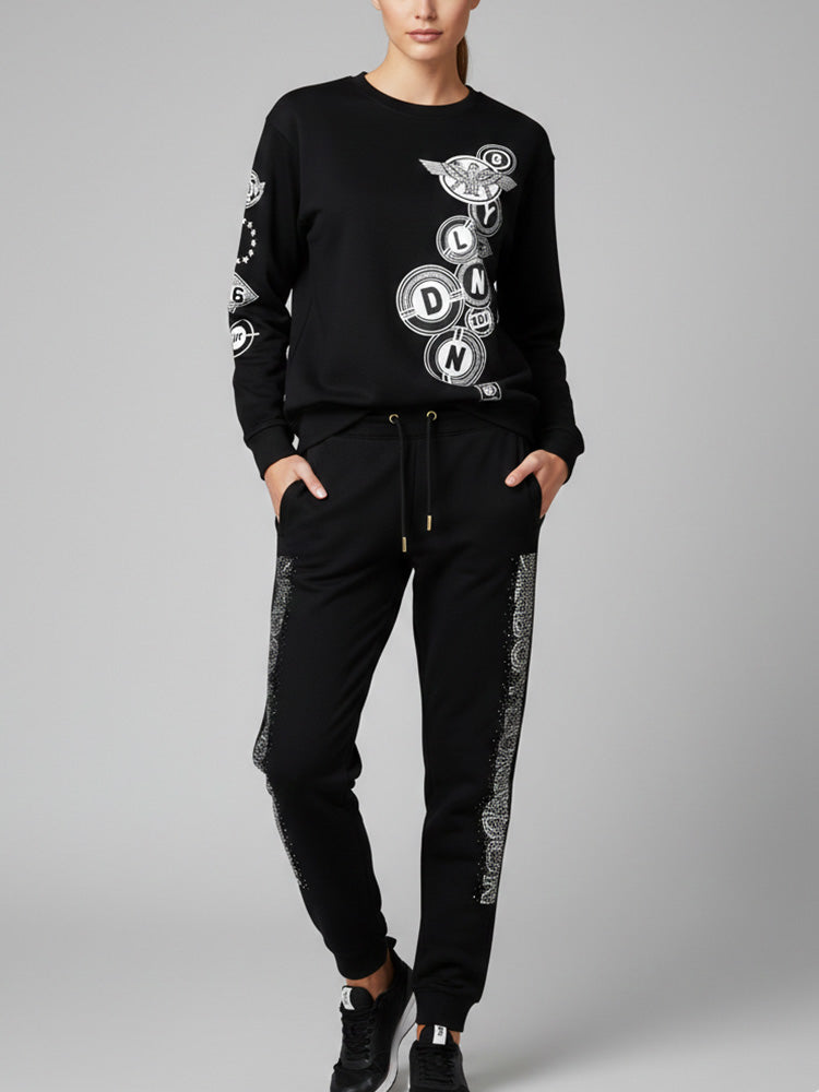 TCH Graphic Rhinestone High Waist Jogger Pants