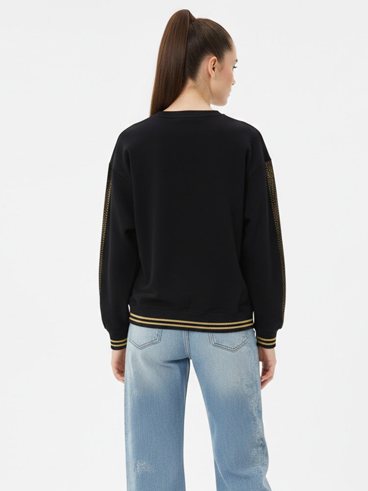 TCH Stripe Rhinestone Graphic Black Sweatshirt