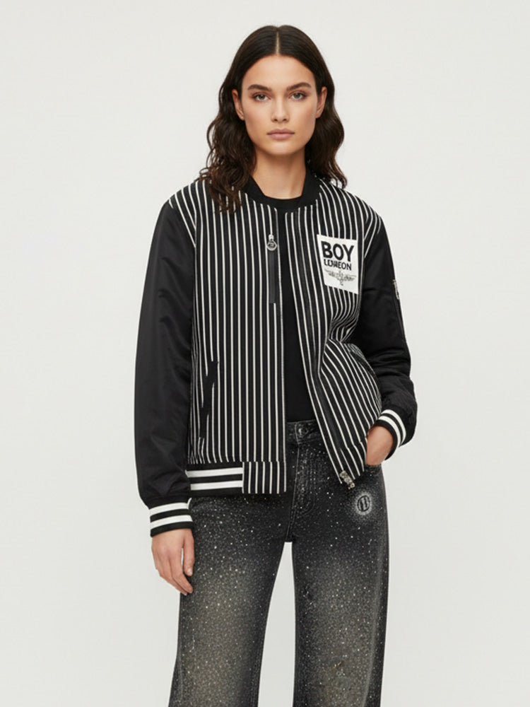 TCH Rhinestone Striped Bomber Jacket