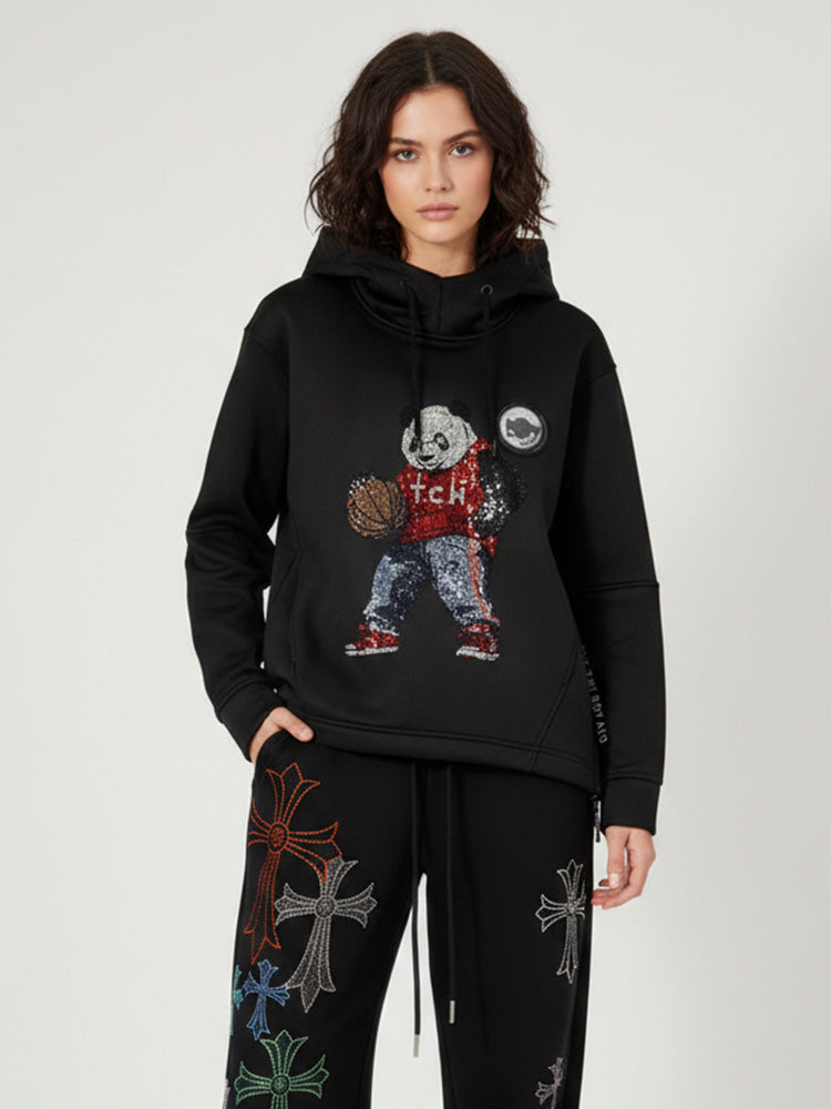 TCH Unisex Rhinestone Panda Hoodie