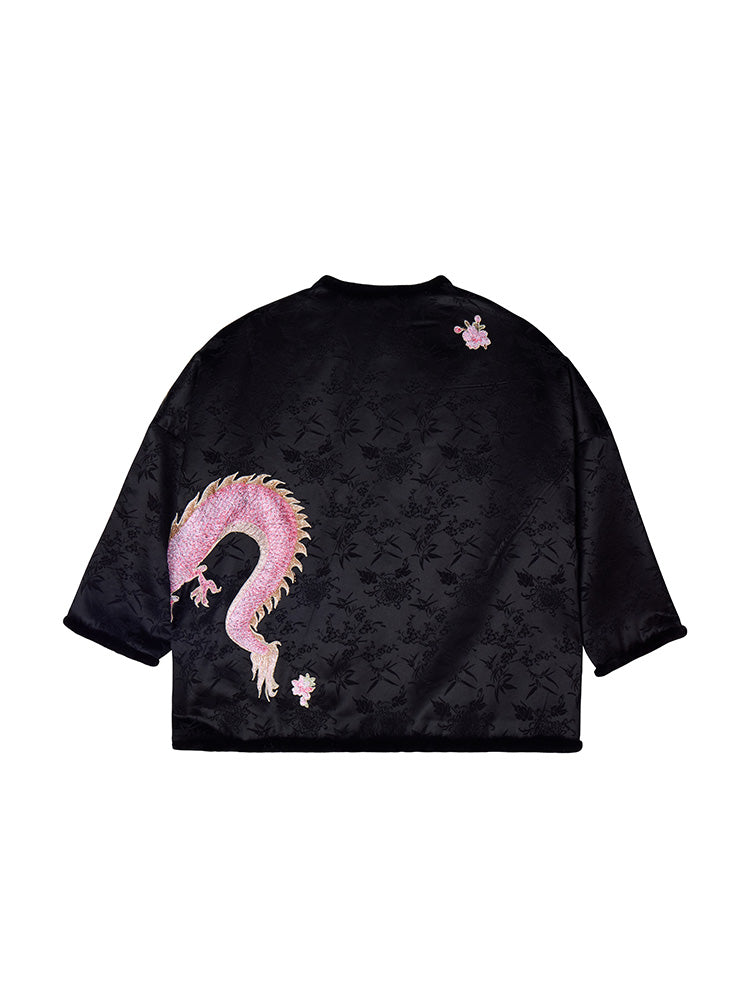 TCH Rhinestone Dragon Retro Embroidery Warm Coat