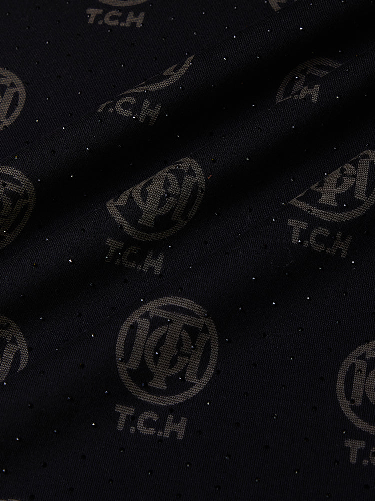 TCH Rhinestone Allover Logo T Shirt in Black