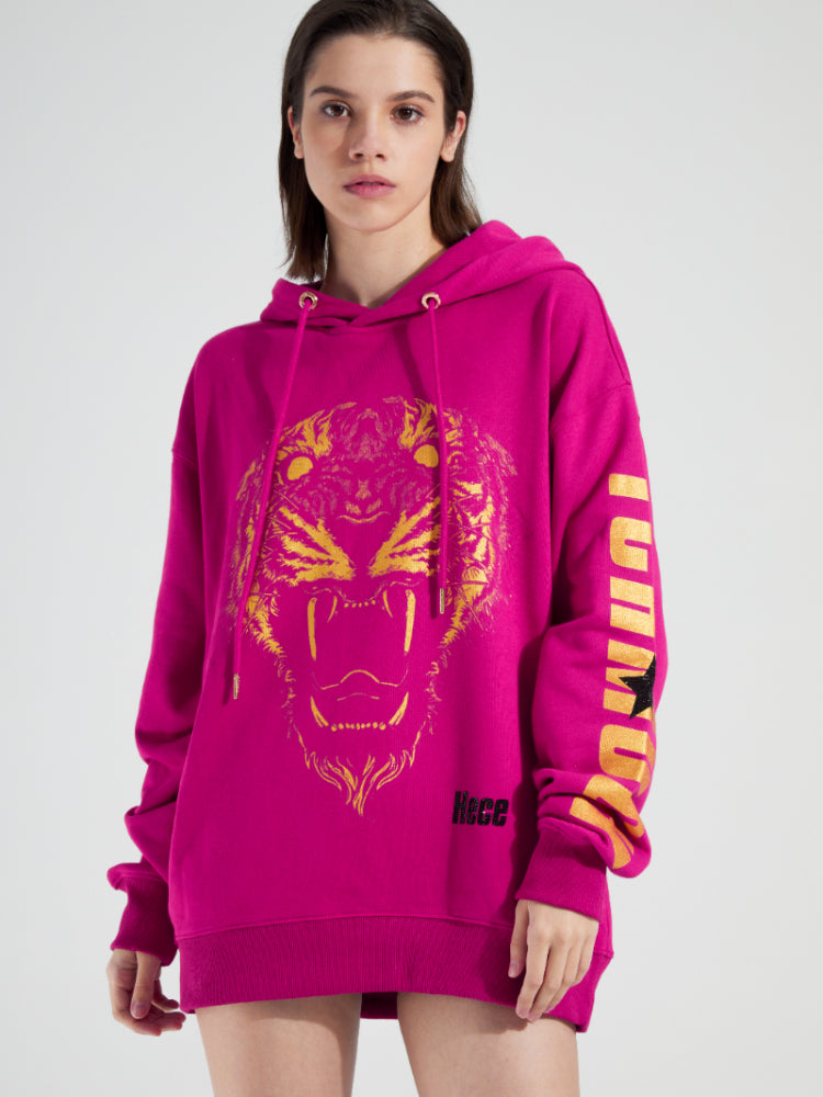 TCH Hot Gold Tiger Cotton Oversized Hoodie Dress