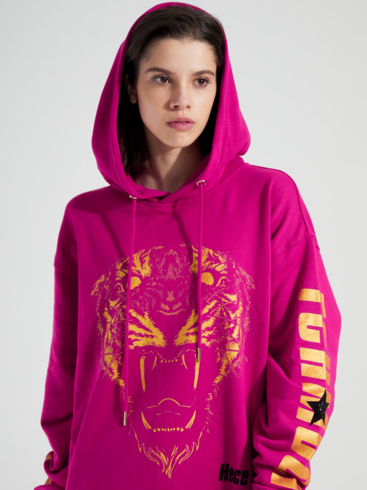 TCH Hot Gold Tiger Cotton Oversized Hoodie Dress