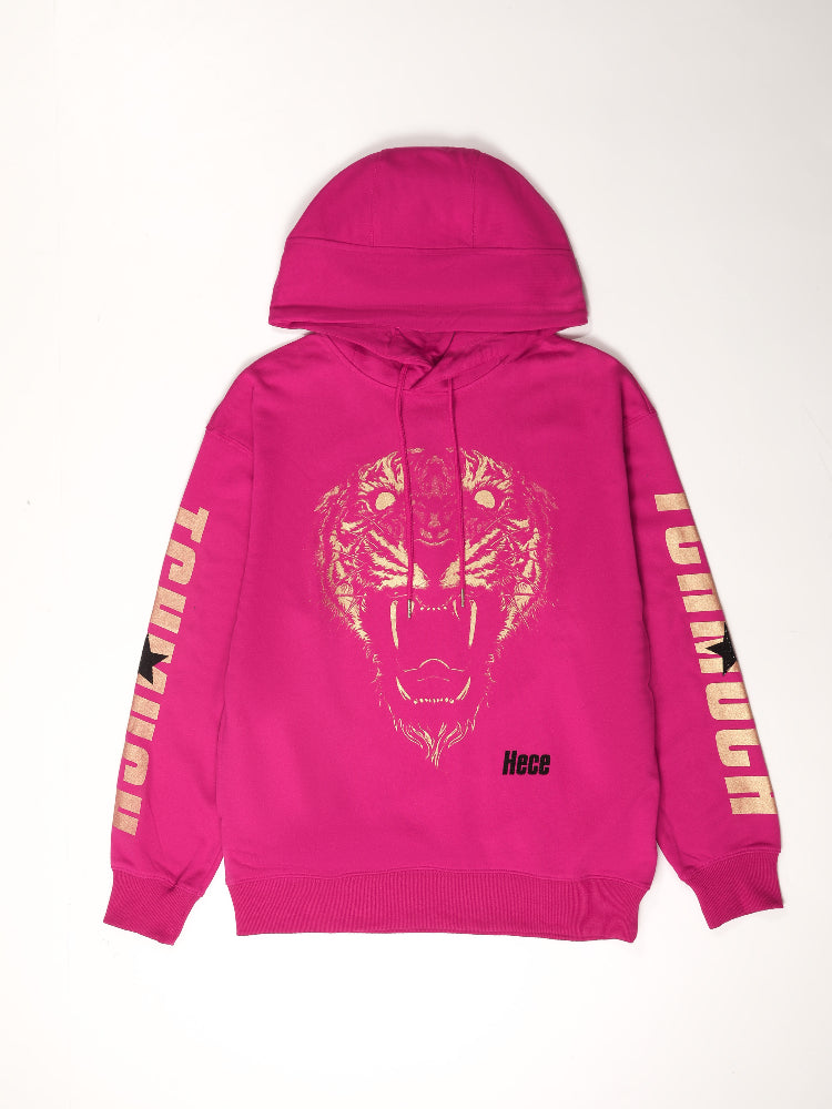 TCH Hot Gold Tiger Cotton Oversized Hoodie Dress