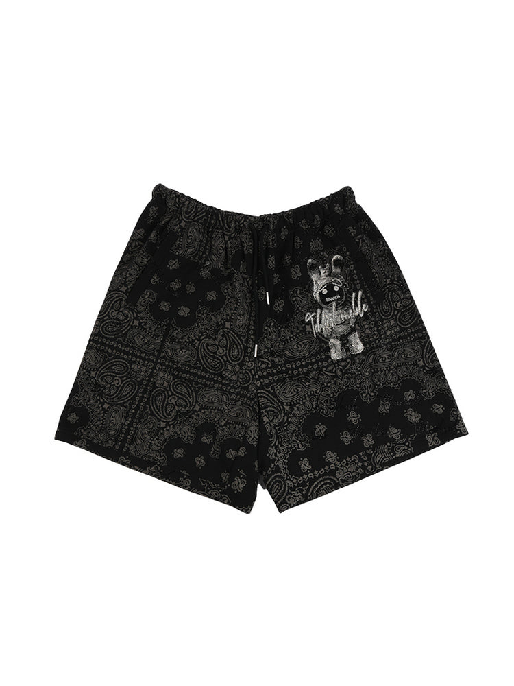 TCH Diamond cartoon mid-waist lace-up loose casual shorts
