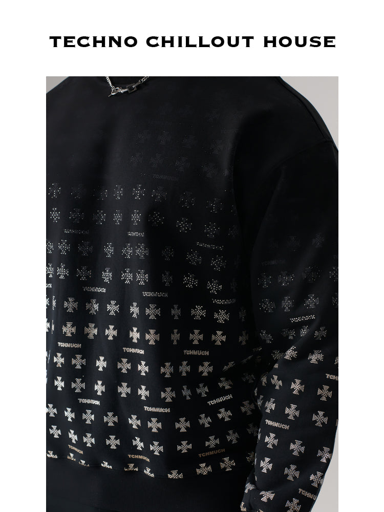 TCH Hot diamond cross gradient print light luxury round neck sweatshirt