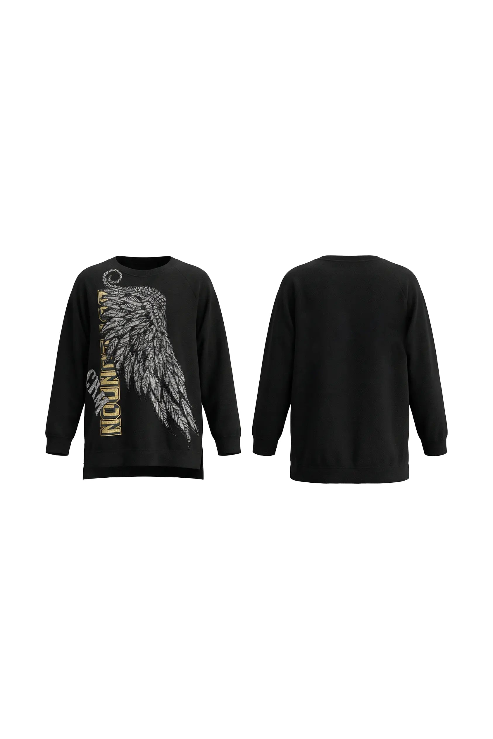 Black sweatshirt with angel wing design on a white background, Rhinestone Wing Embroidered Sweatshirt