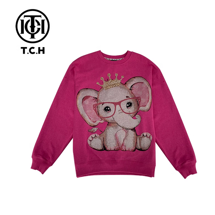 TCH Rhinestone Elephant Print Elastic Waist Shorts