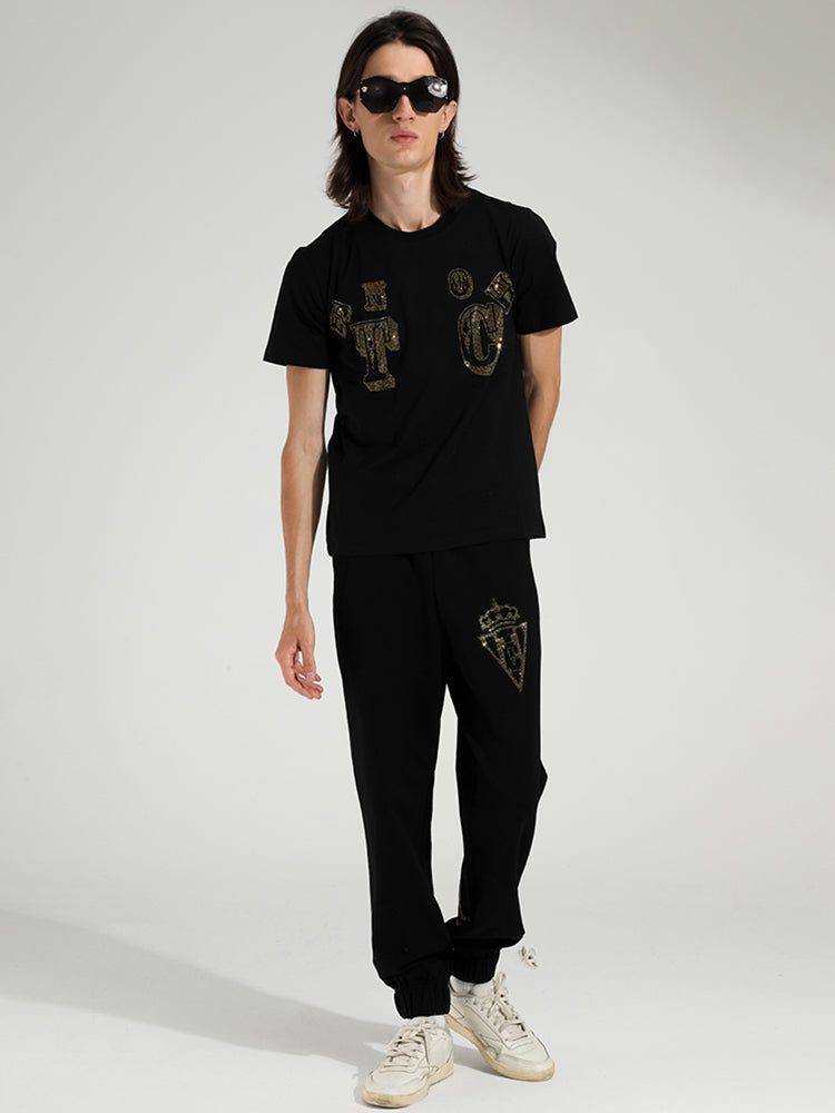 TCH Men's Letter Jogger Rhinestone Cotton Pants