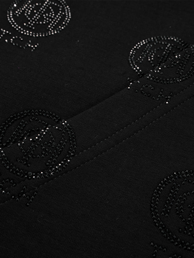 TCH Allover Logo Rhinestone Casual Black Sweatshirt