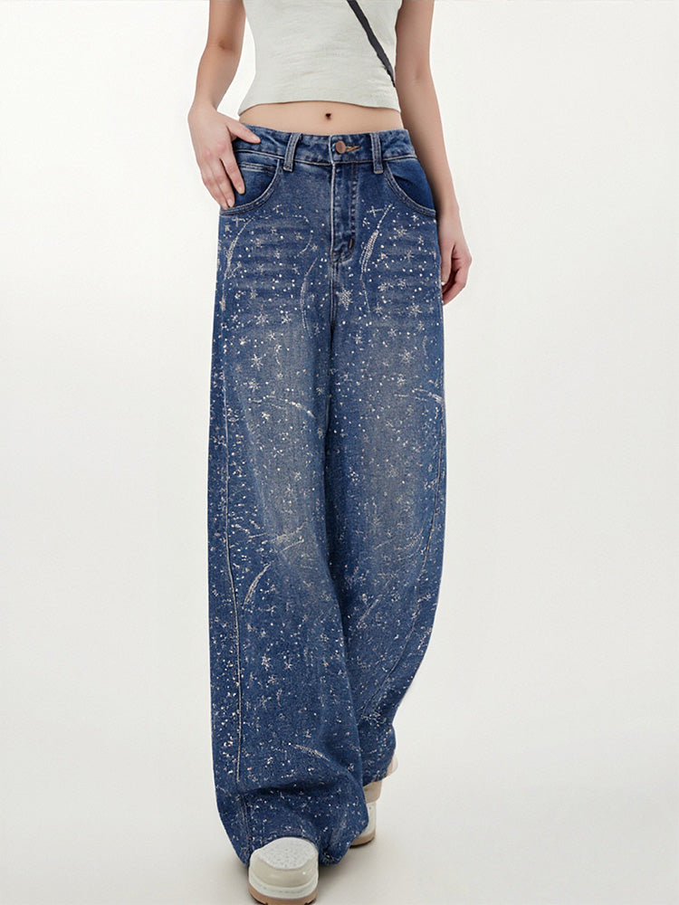 TCH Rhinestone Galaxy Sparkle Wide-Leg Jeans