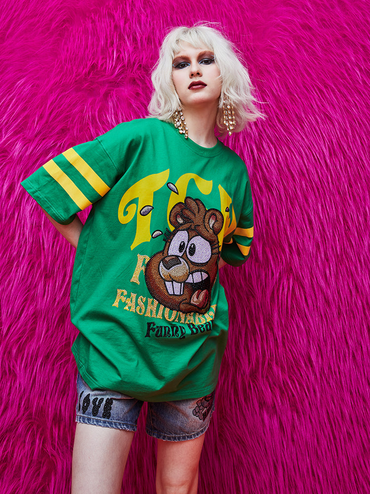 TCH Fashion Unisex Rhinestone Graphic Oversized T-shirt