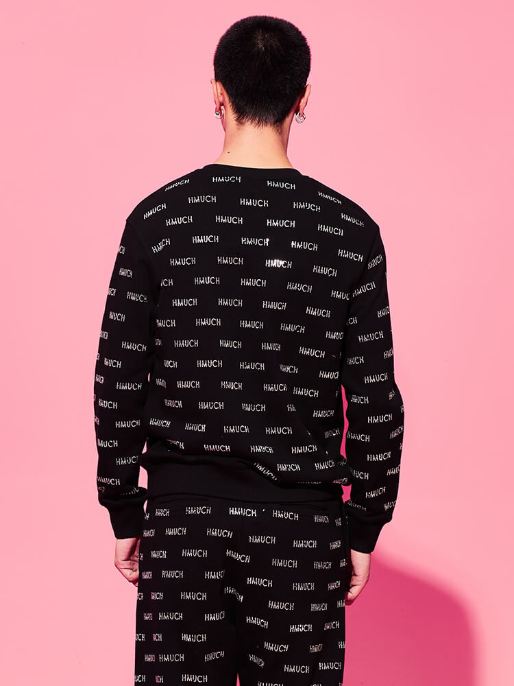 TCH Men's Letter Print Rhinestone Sweatshirt Top