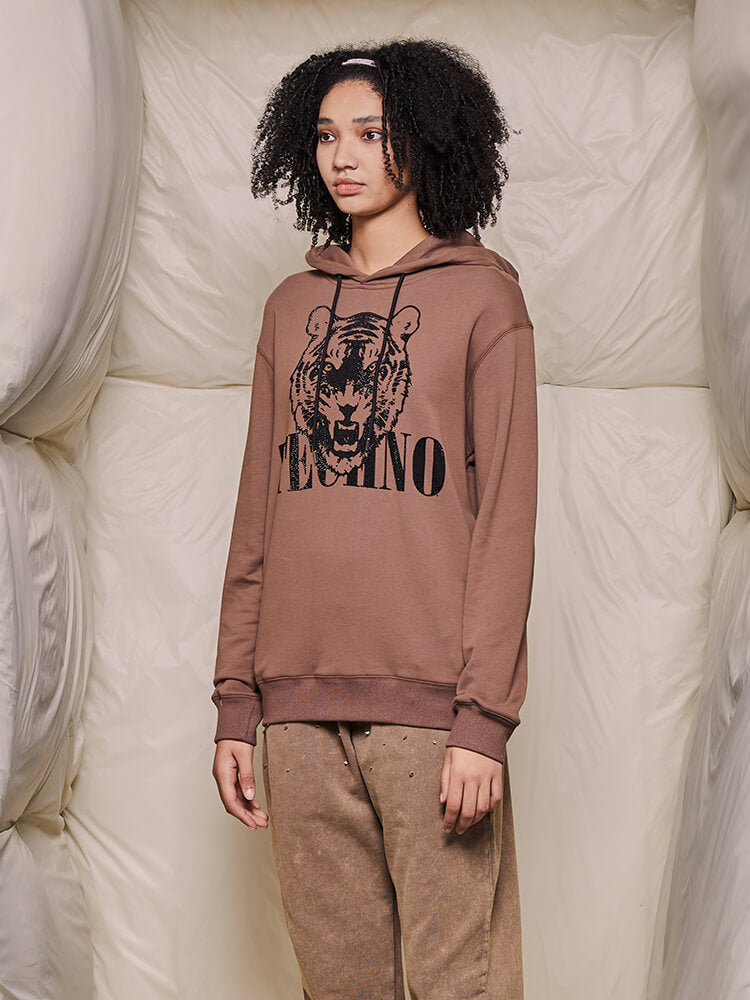 TCH Graphic Rhinestone Coffee Hoodie with Angel Wings