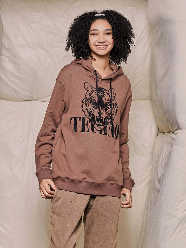 TCH Graphic Rhinestone Coffee Hoodie with Angel Wings