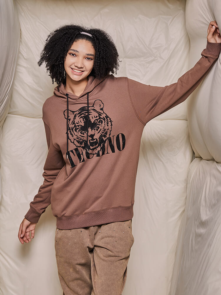 TCH Graphic Rhinestone Coffee Hoodie with Angel Wings