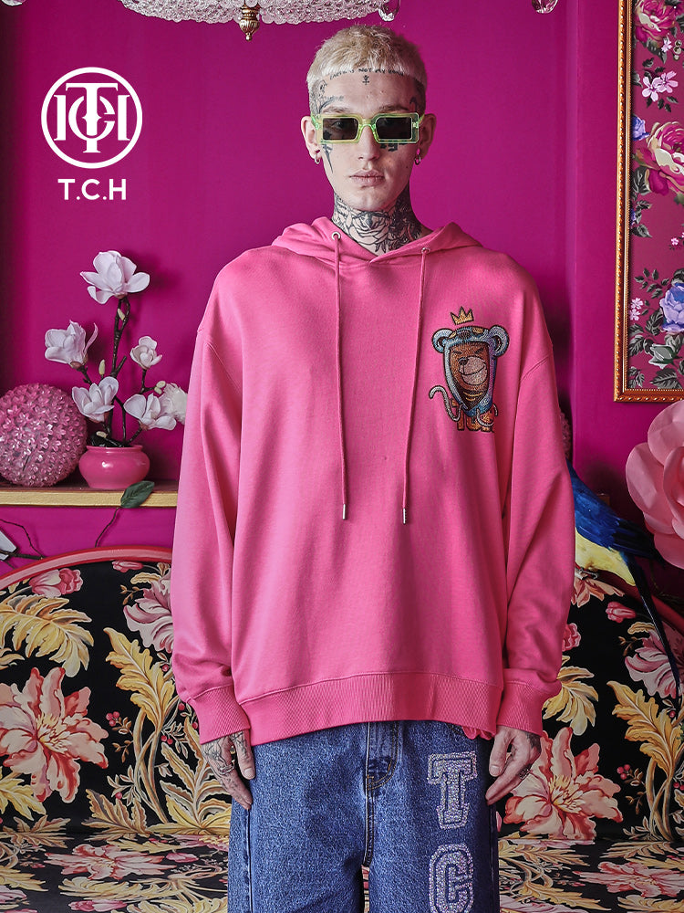 TCH Bear Printed With Diamond Long Sleeve Hoodies