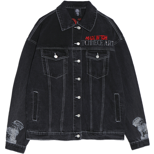 TCH Embroidery Rhinestone Patch Bikers Denim Jacket
