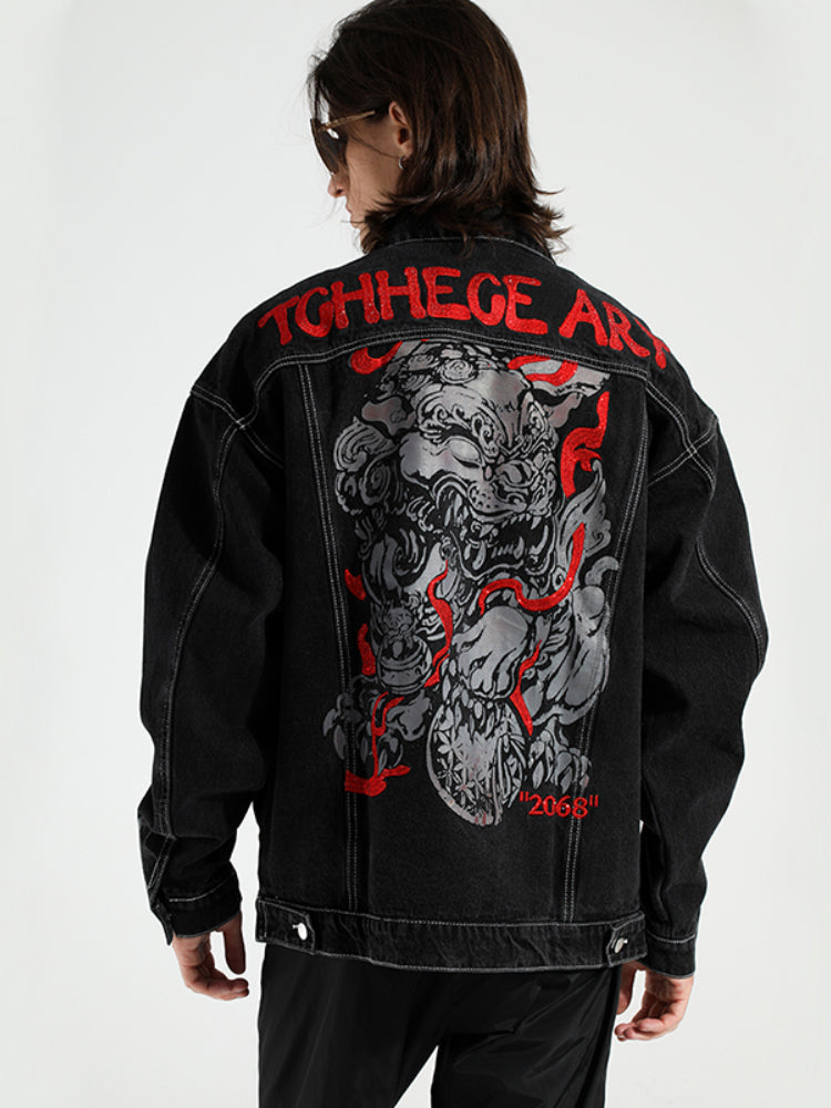 TCH Embroidery Rhinestone Patch Bikers Denim Jacket