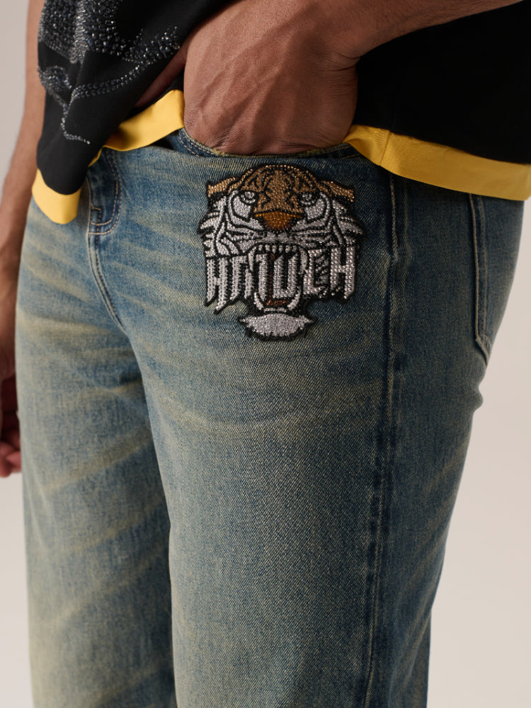 TCH Men Rhinestone Casual Straight Jeans