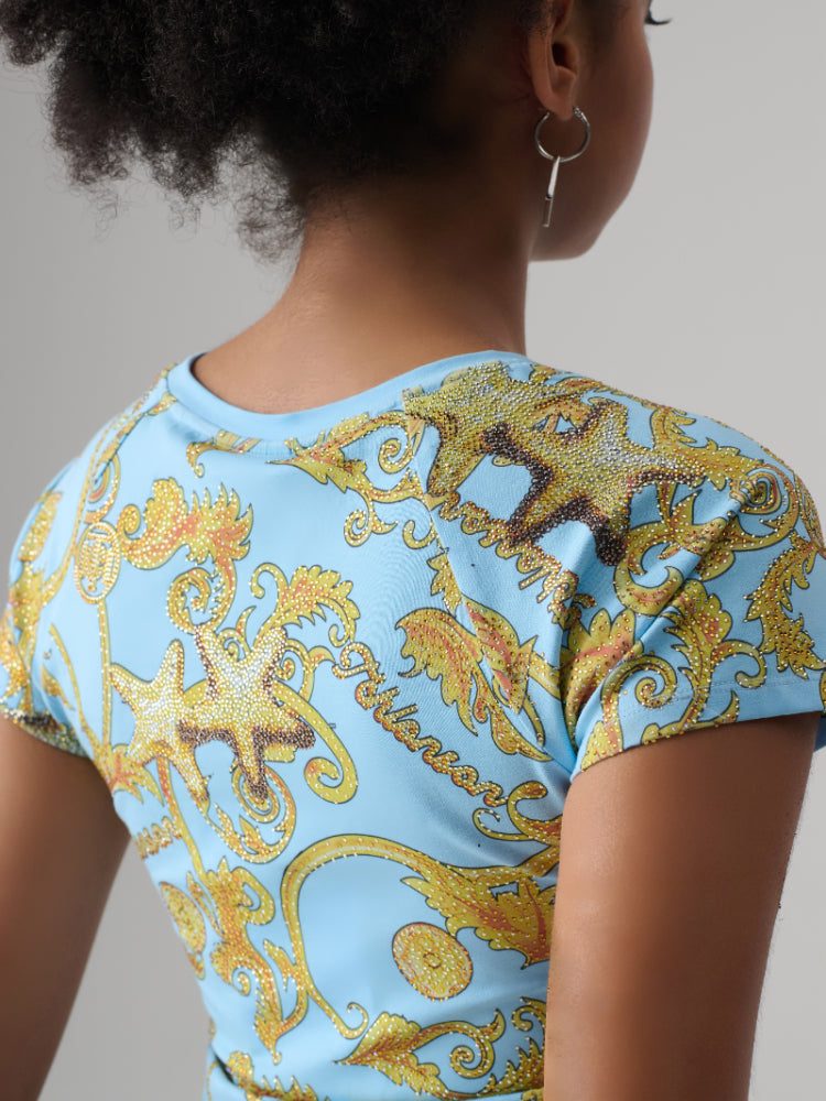 TCH Teddy Bear Rhinestones Print Tee Crop Top Baroque