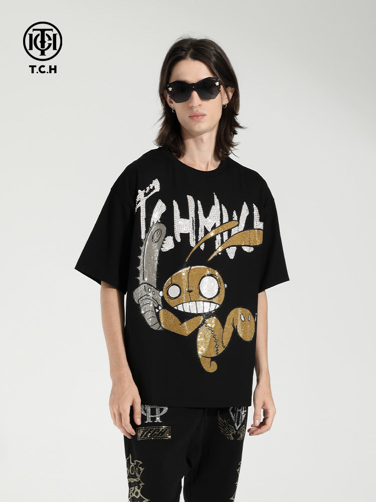 TCH Hot Diamond Letter Rabbit Printed T-shirt