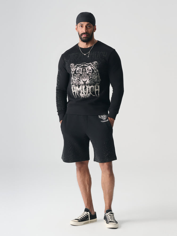 TCH Letter Animal Print Round Neck Pullover