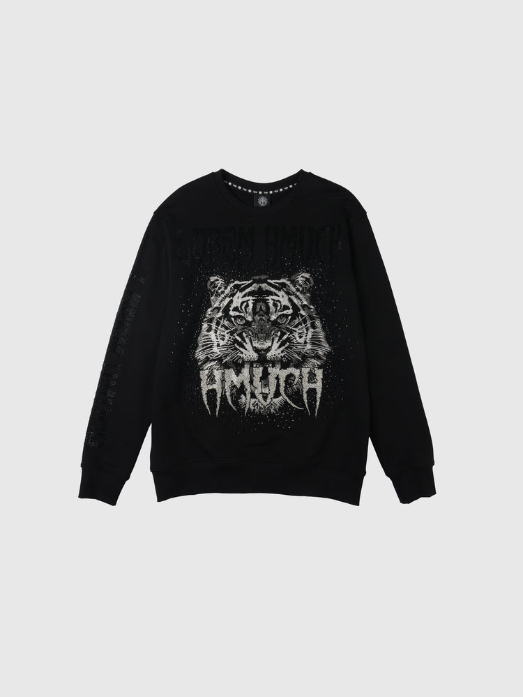 TCH Letter Animal Print Round Neck Pullover