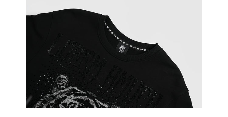 TCH Letter Animal Print Round Neck Pullover