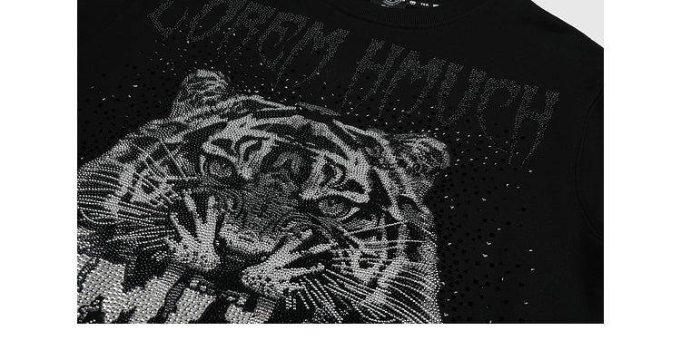 TCH Letter Animal Print Round Neck Pullover