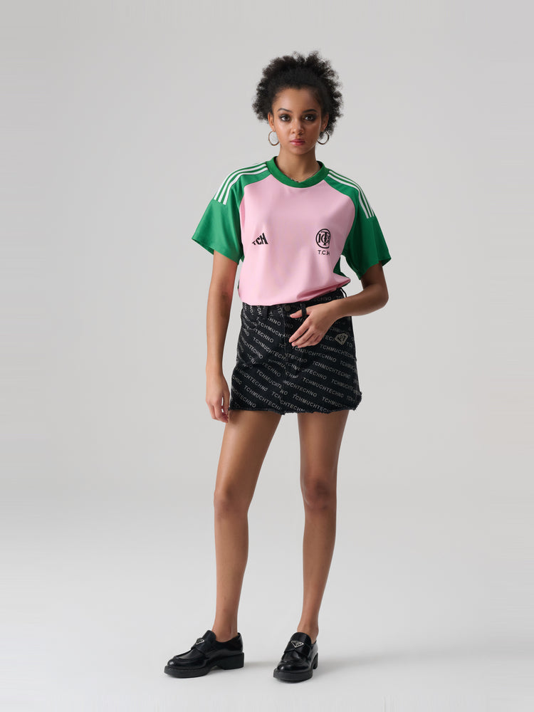 TCH Letter Printed Mini Denim Skirt