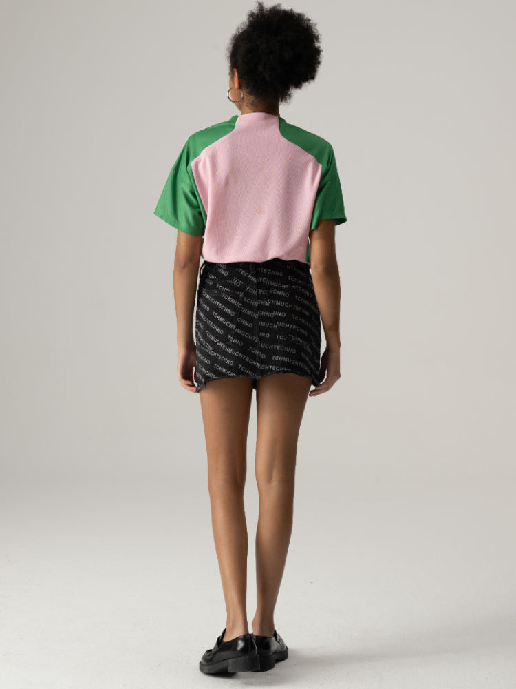 TCH Letter Printed Mini Denim Skirt